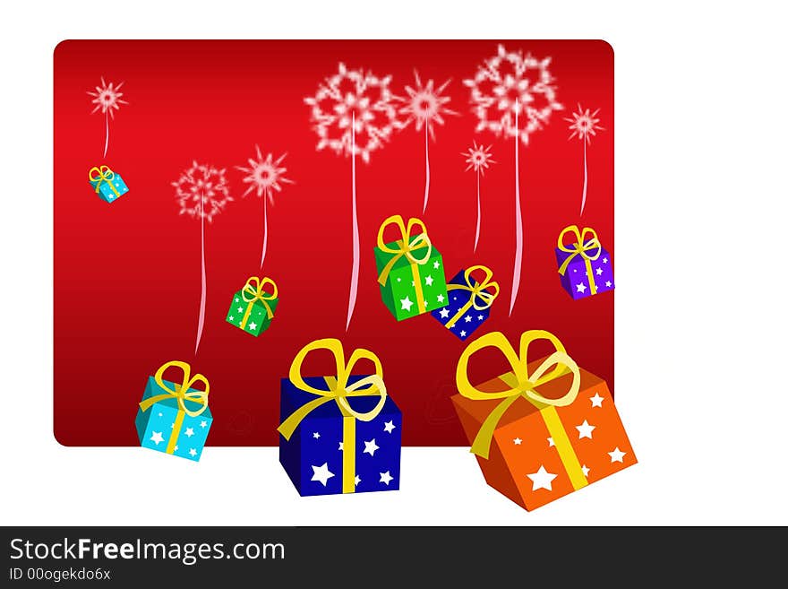 Computer generated image of gift boxes with snow flakes. Computer generated image of gift boxes with snow flakes