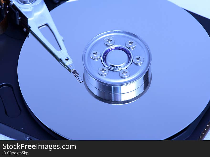 Hard disk detail with a blue hue