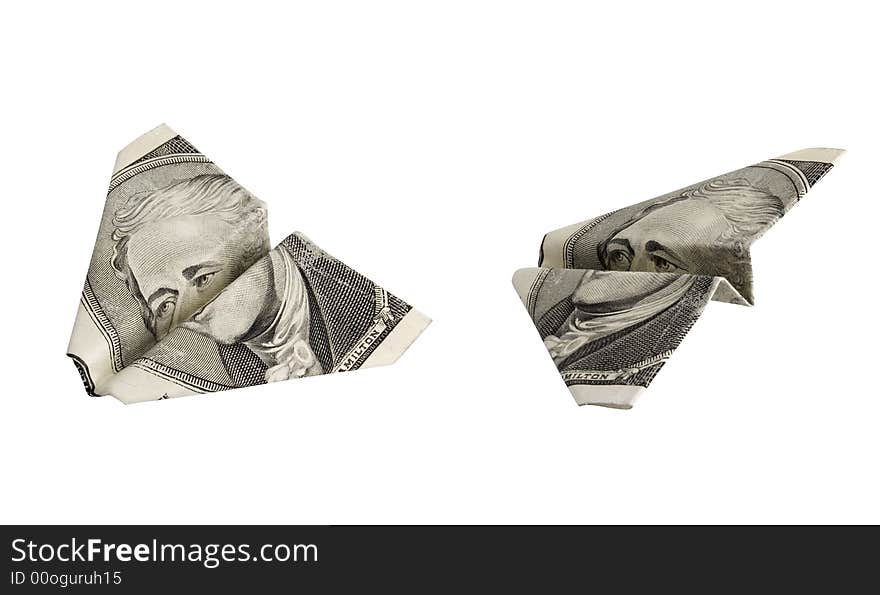 Airplanes made from dollar banknote