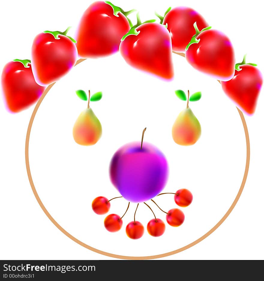 Illustration, vector for a variety of fruits to made a face expression, strawberry, pear, plum, cherry. Illustration, vector for a variety of fruits to made a face expression, strawberry, pear, plum, cherry