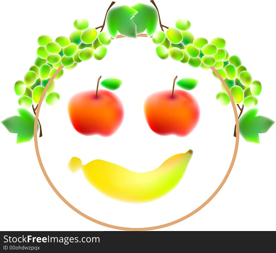 Illustration, vector for a variety of fruits to made a face expression, grape, apple, banana. Illustration, vector for a variety of fruits to made a face expression, grape, apple, banana