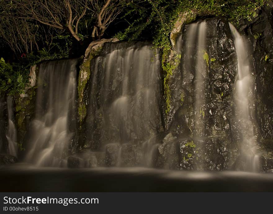 Waterfall Feature at Night