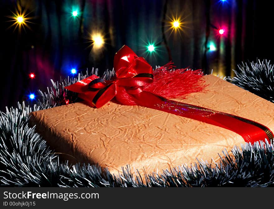 Christmas present box with xmas lights