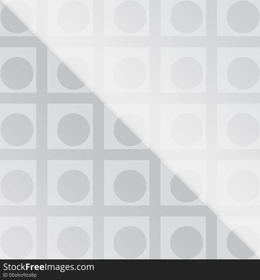 Abstract illustration, Pale grey net with light squares and circles, diagonal border of light and shade. Background for a text.