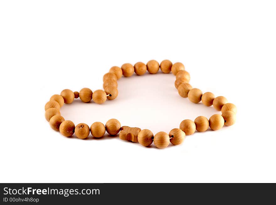 Wooden rosary isolated on wwhite background