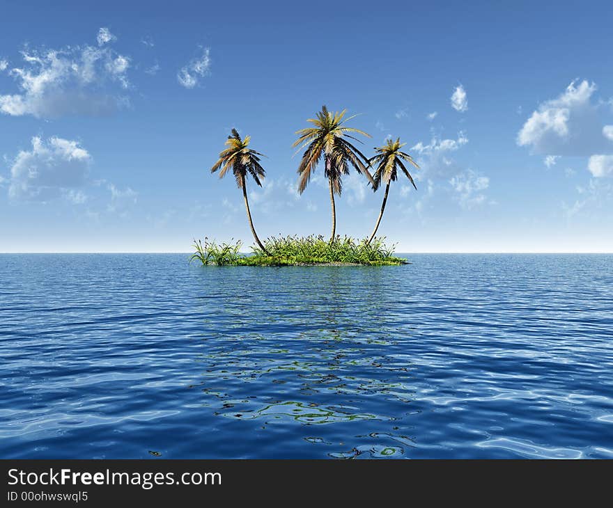 Coconut palm trees on a small island - digital artwork. Coconut palm trees on a small island - digital artwork