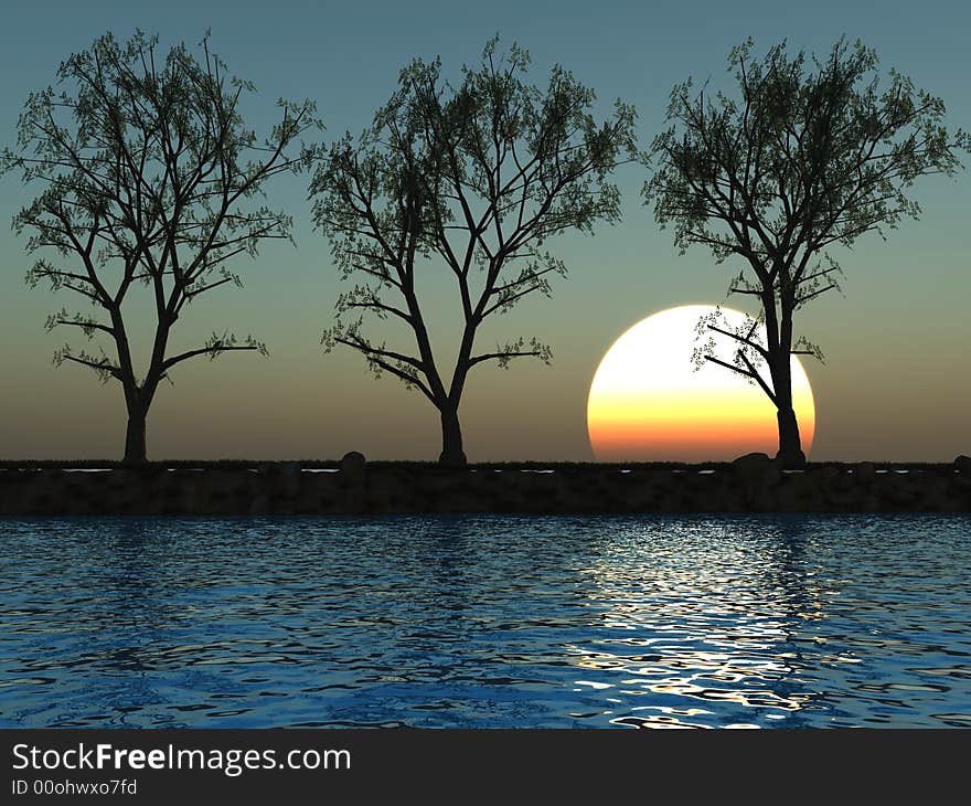 Old trees at a ocean beach - digital artwork. Old trees at a ocean beach - digital artwork.