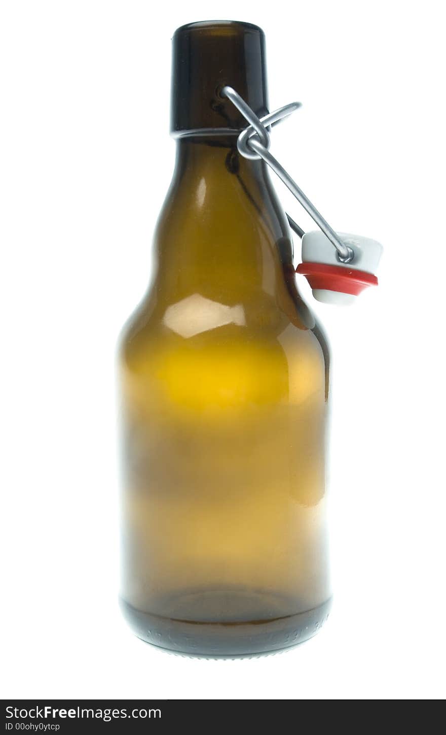 Glass beer bottle on white background