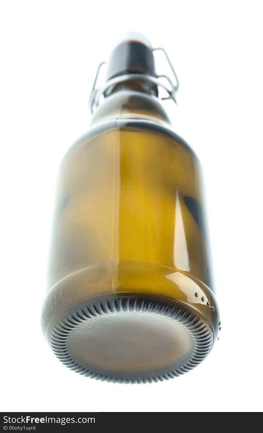 Glass beer bottle on white background