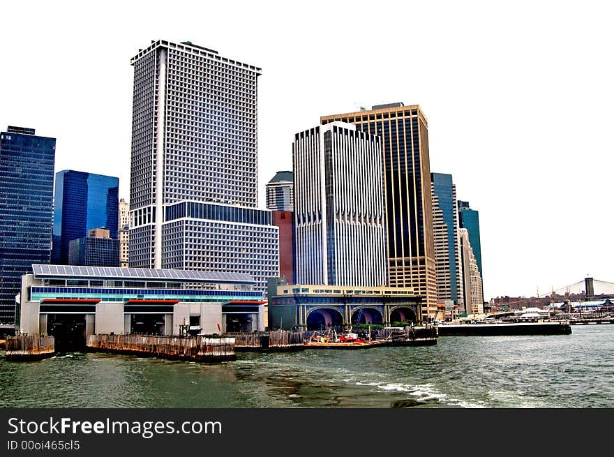 A view of manhattan building and pier in new york. A view of manhattan building and pier in new york