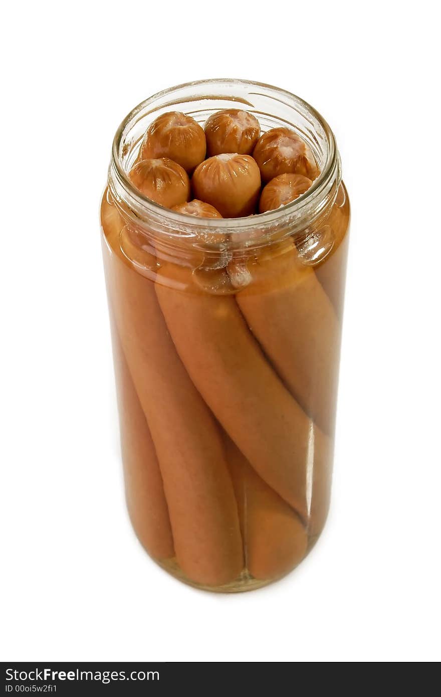 Frankfurter Sausage in a openend glass on bright background. Frankfurter Sausage in a openend glass on bright background