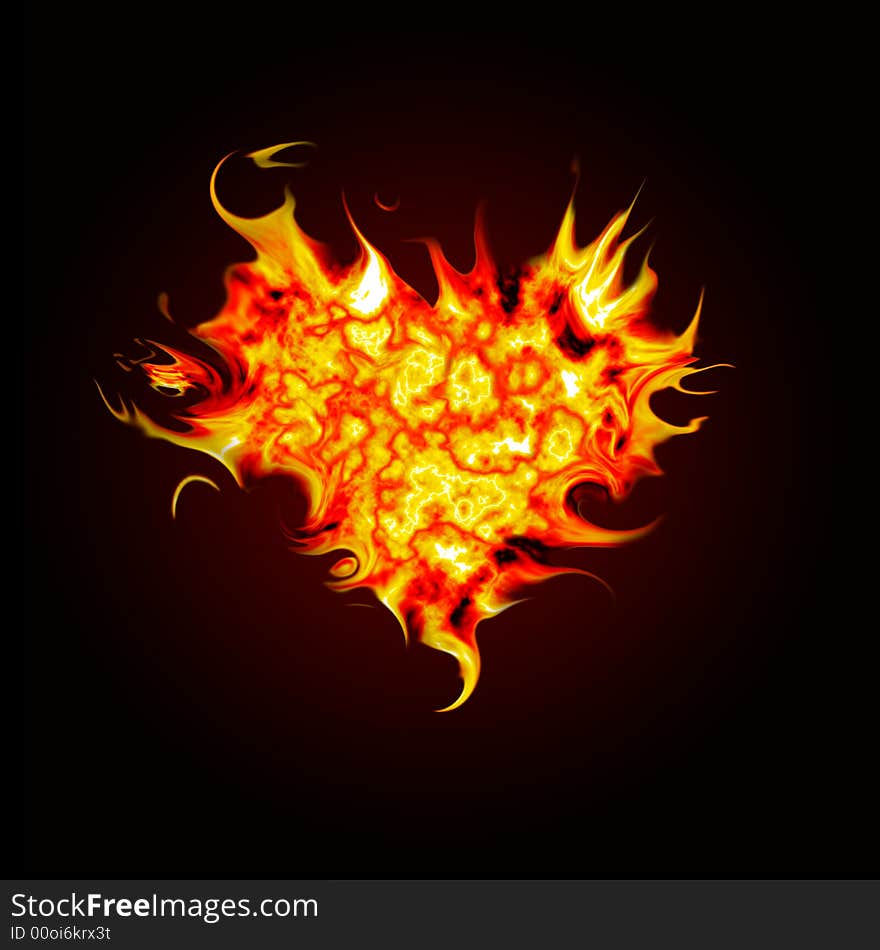 Heart on fire to symbolise burning passion and love. Heart on fire to symbolise burning passion and love