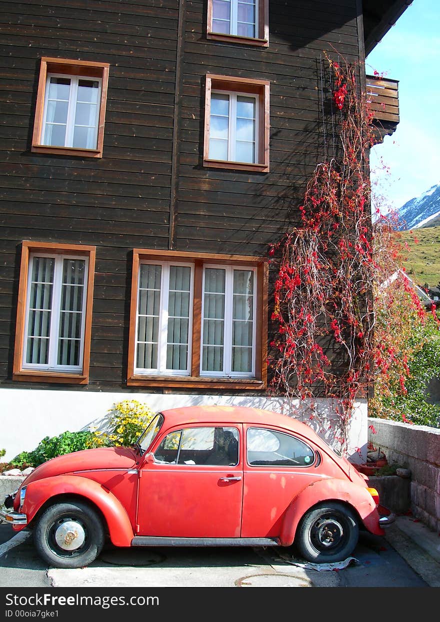 Red old volkswagen car