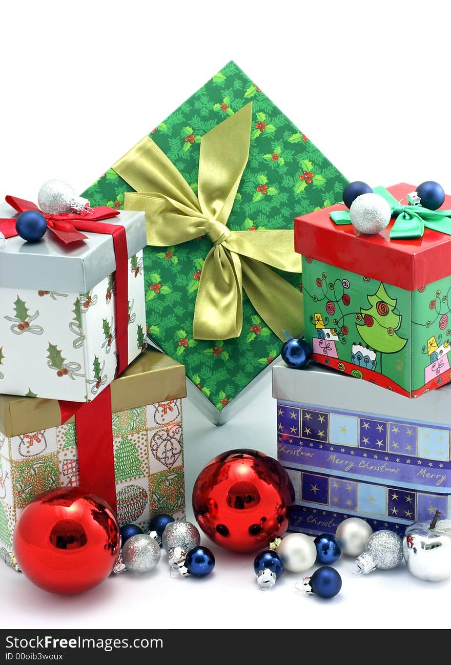 Christmas gift boxes with christmas ornaments