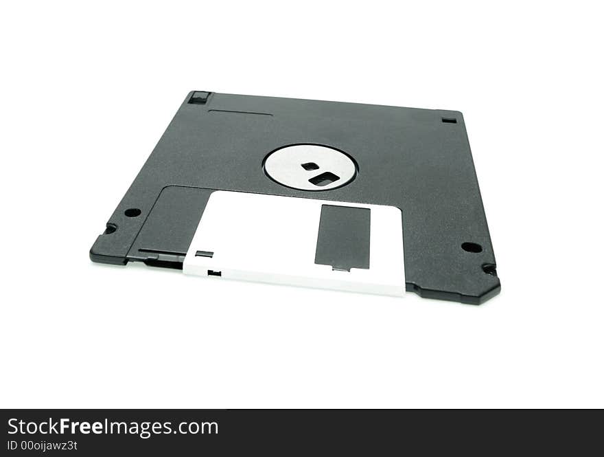 Black floppy disc isolated on white background