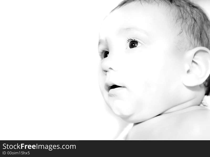 Close up portrait of a baby over white