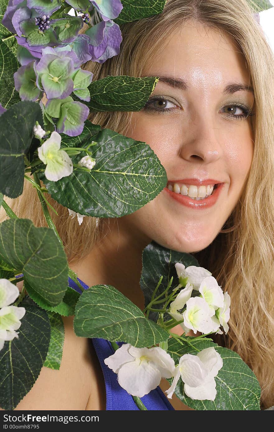 Gorgeous Woman Headshot In Flowers