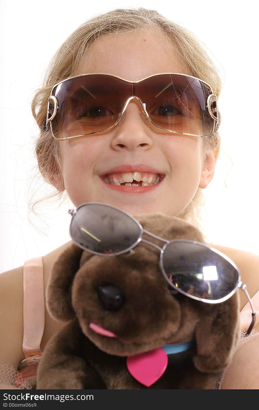 Child with style dog isolated on white