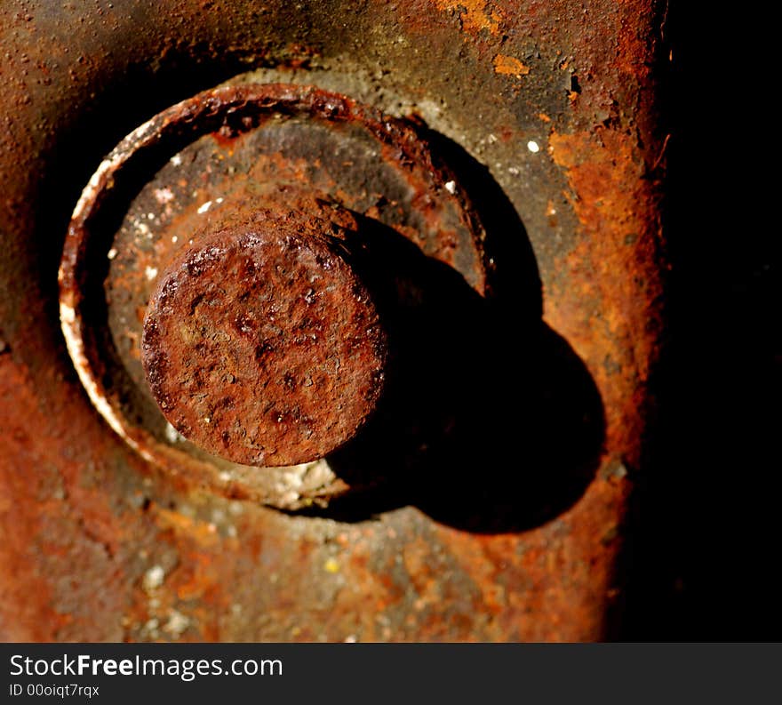 Close up macro image of rusted bolt with patina. Close up macro image of rusted bolt with patina