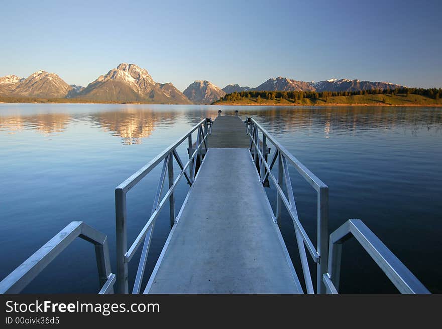 Teton boat docks at sunrise