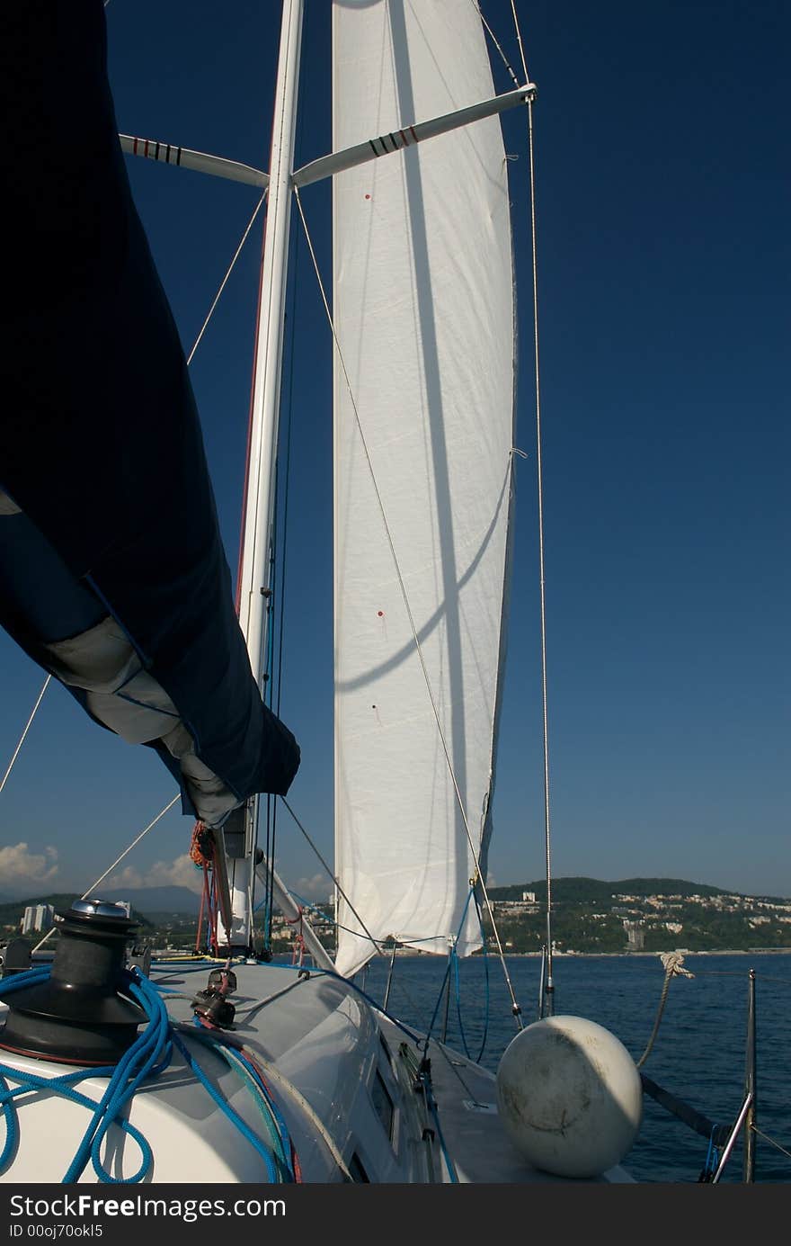 A sailboat in the black sea