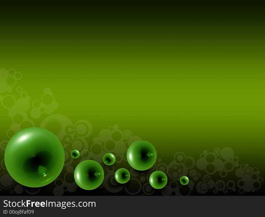 Green glass bubbles on a dark green background