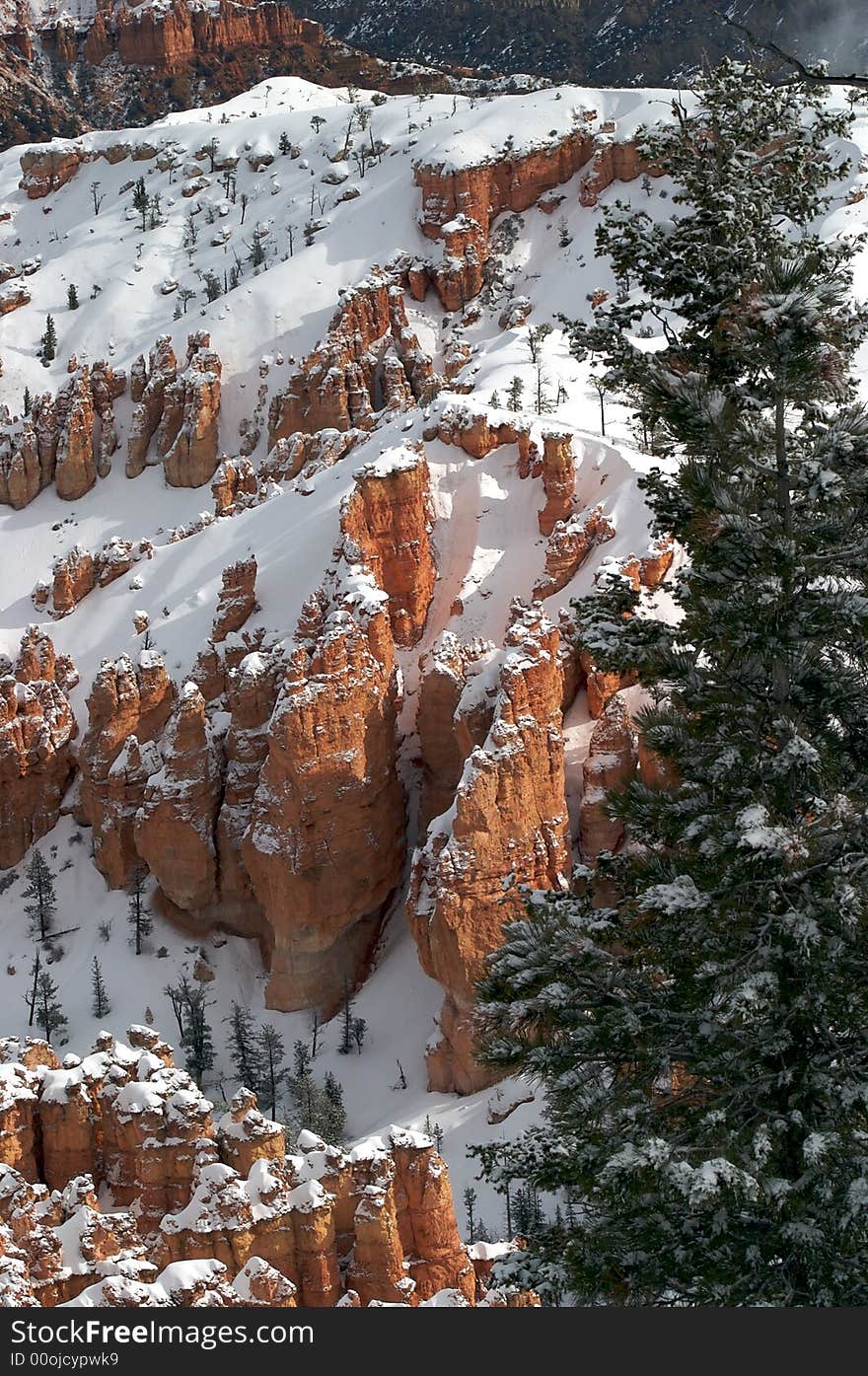 Hoodoos covered in snow after snow storm. Hoodoos covered in snow after snow storm.