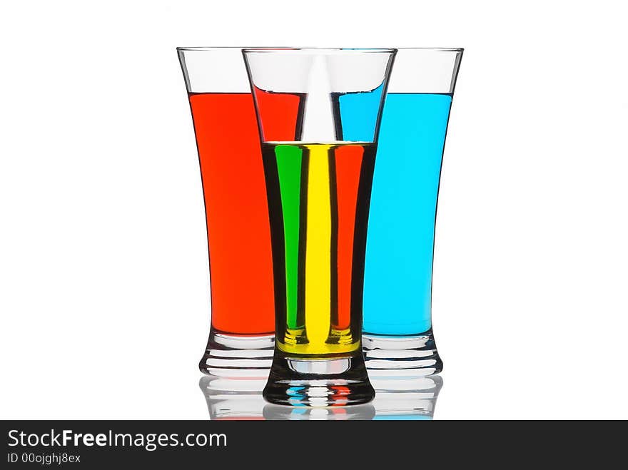 Three glasses with color liquid