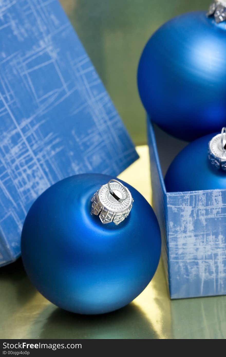 Beautiful blue Christmas balls in gift box