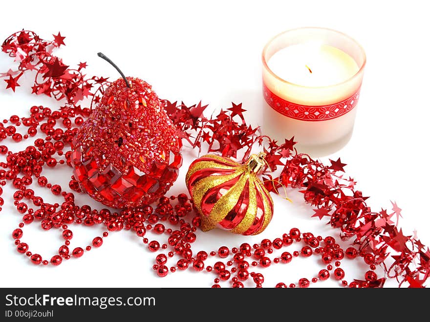 Christmas decoration close up on white background