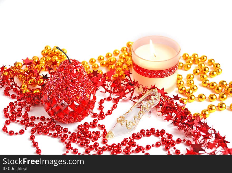 Christmas decoration close up on white background. Christmas decoration close up on white background