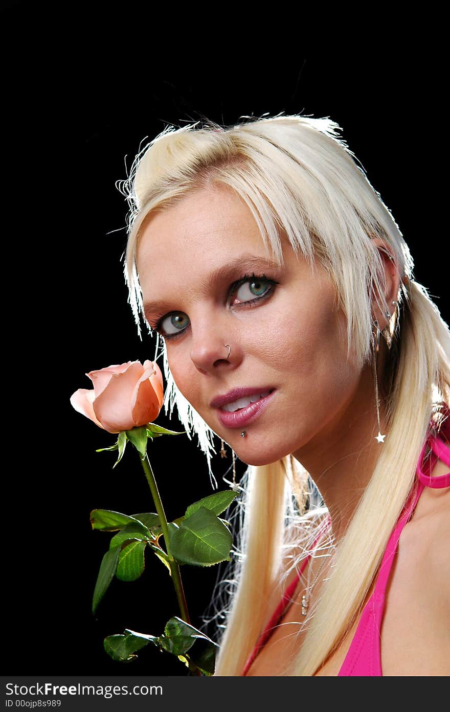 Portrait Of Blond With Rose