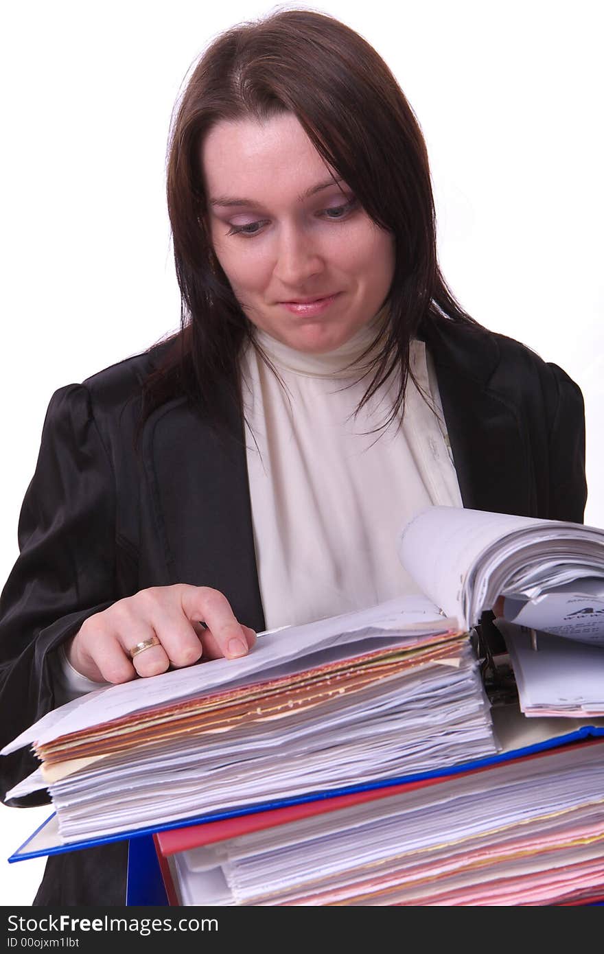 Working woman isolated on white background