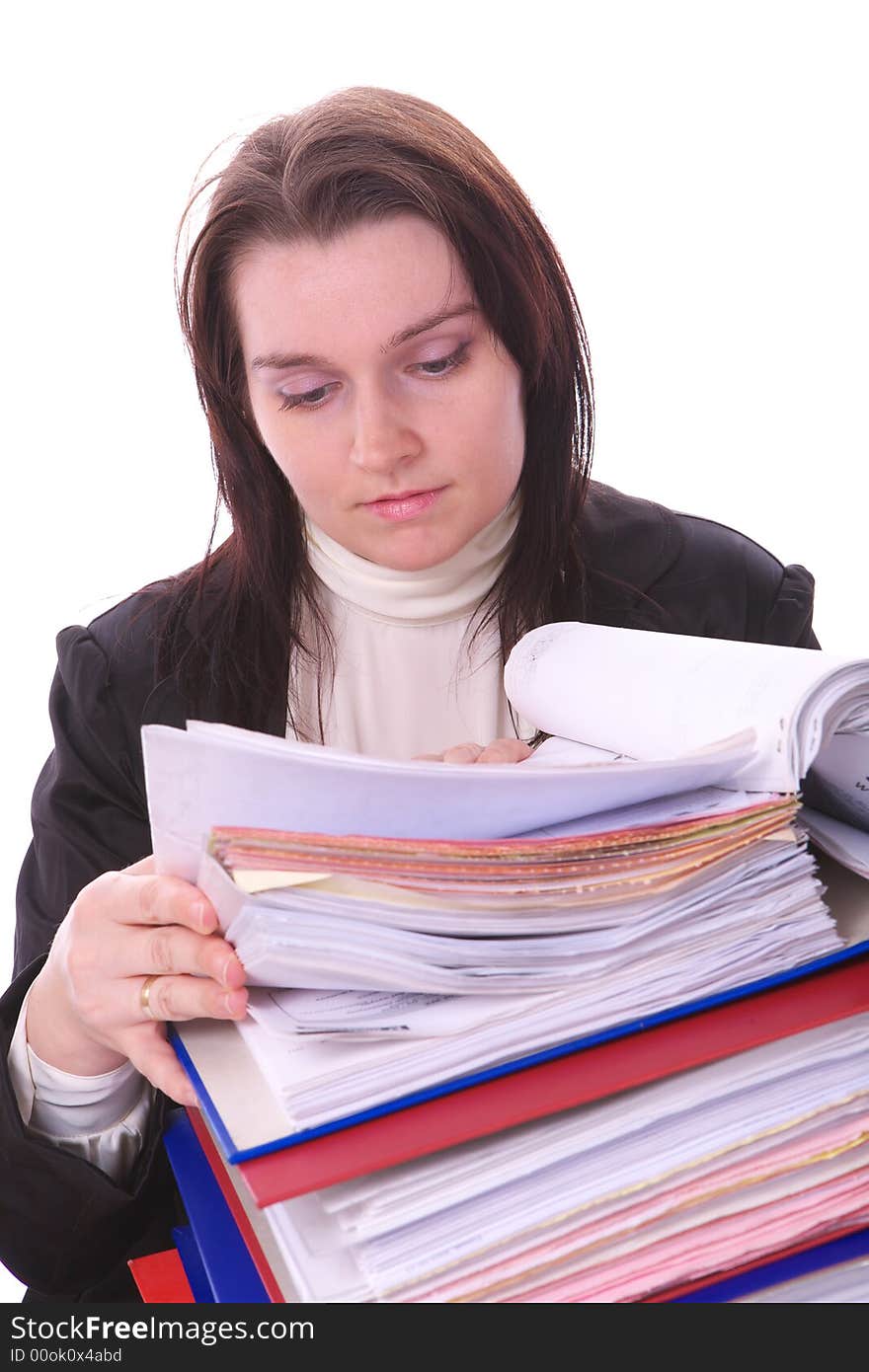 Working woman isolated on white background