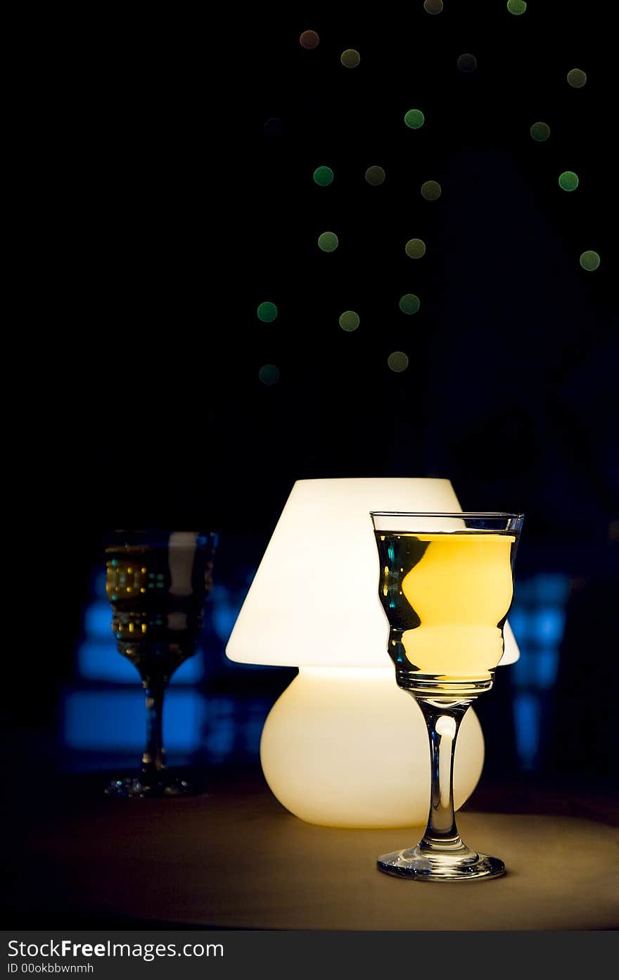 Romantic evening in restaurant with white wine and lamp. Romantic evening in restaurant with white wine and lamp