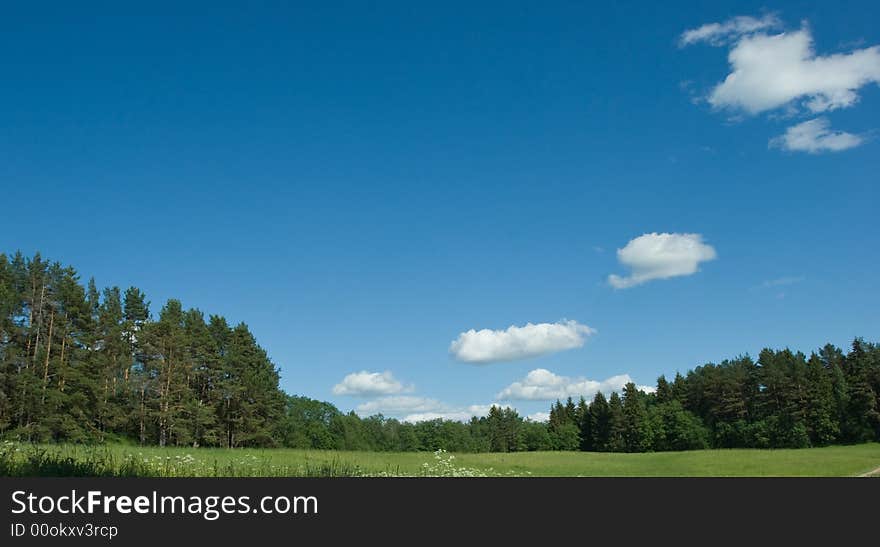 Summer landscape with trees and clouds at Seliger lake, Russia. Summer landscape with trees and clouds at Seliger lake, Russia