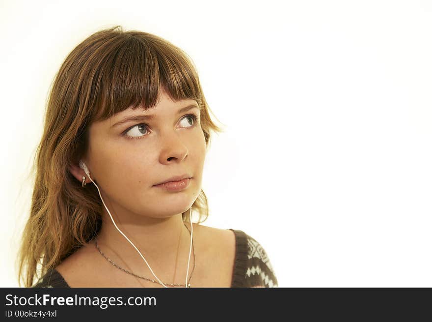 Girl with big eyes and headphones