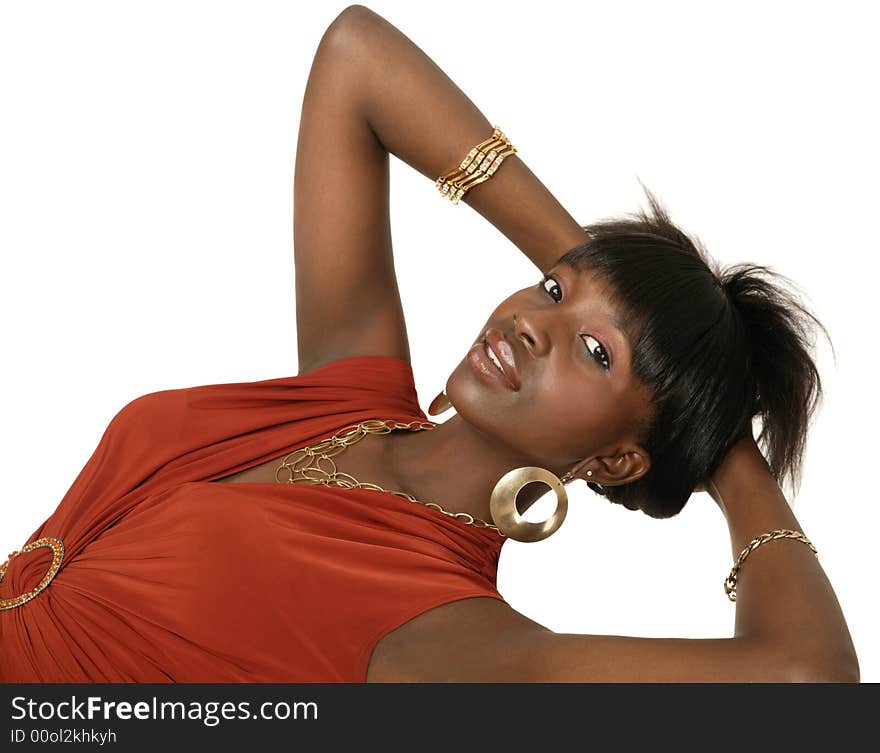 Fashion shot of african american girl holding up her hair. Fashion shot of african american girl holding up her hair