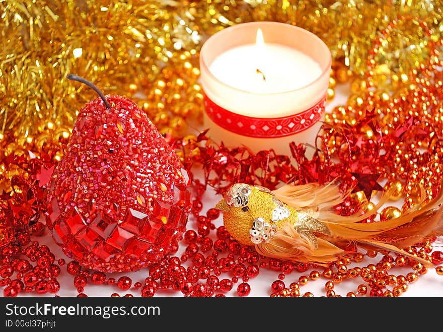 Christmas decoration close up on white background