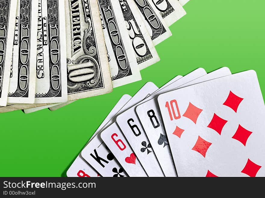 Dollar banknotes and playing cards. Dollar banknotes and playing cards