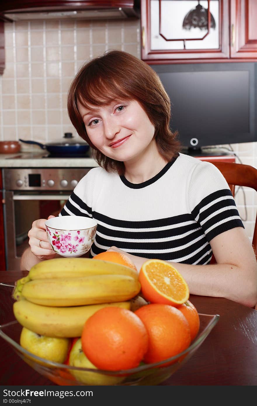 Girl with fruits