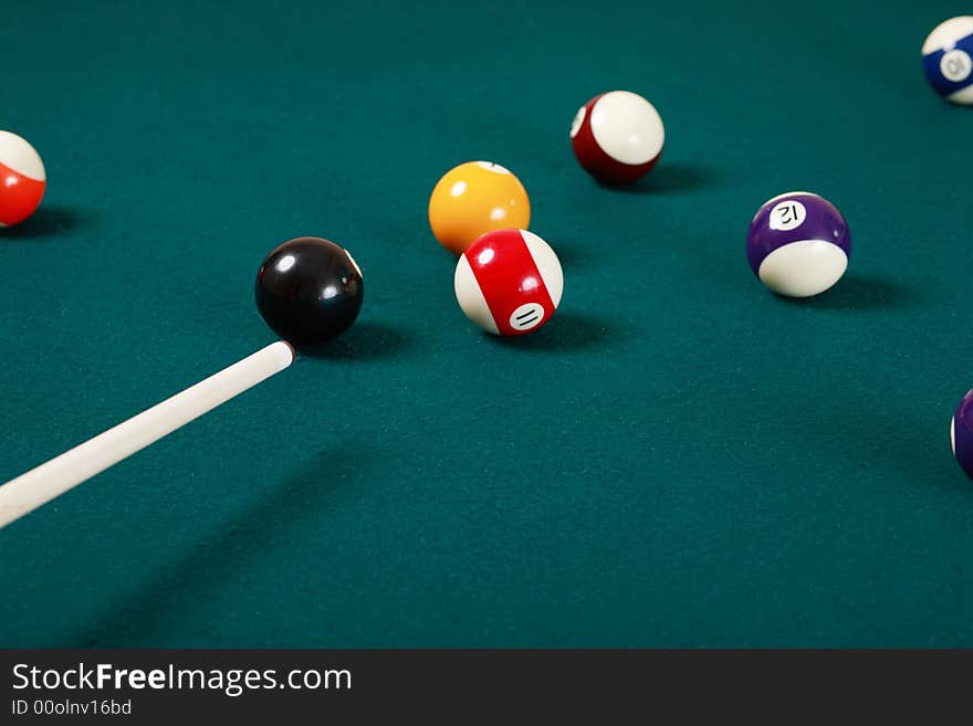 Billiard game details: balls, cue, table. Billiard game details: balls, cue, table.