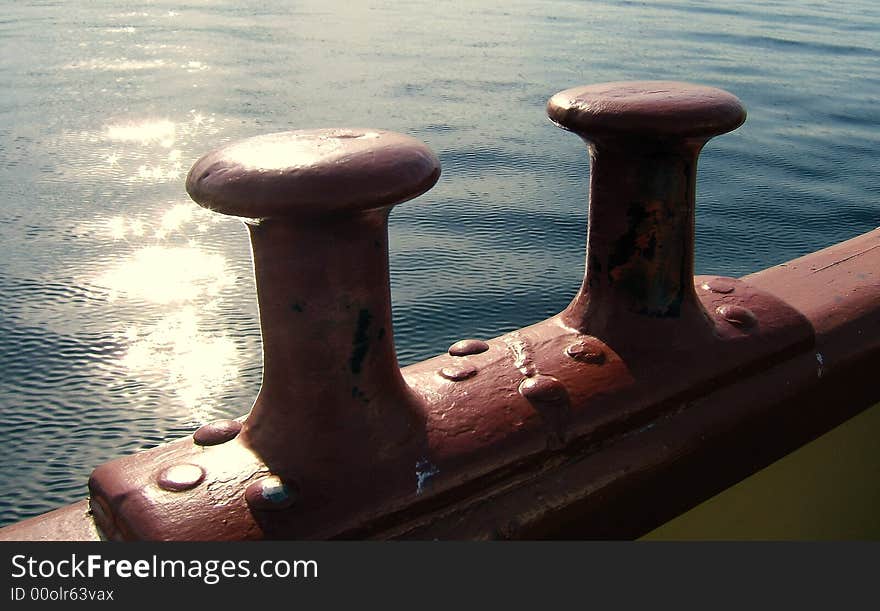 Closeup of anchor bolts on a ship