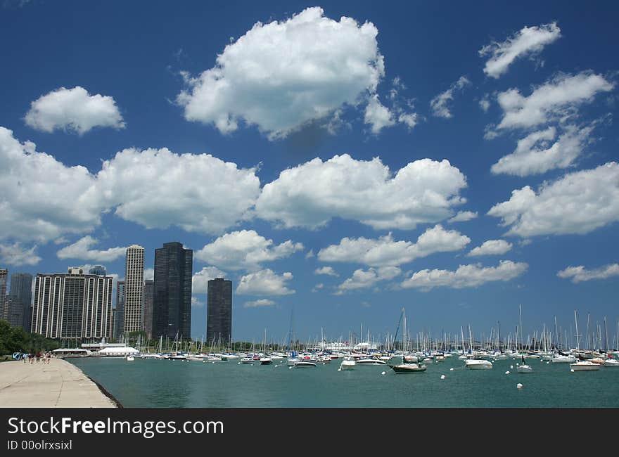 Chicago buildings and boats at the pier. Chicago buildings and boats at the pier