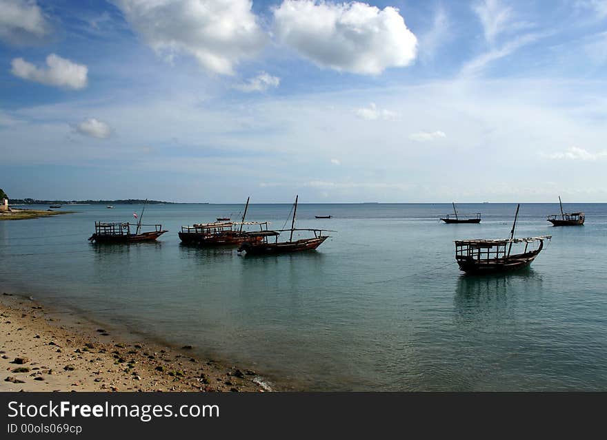 Collection of boats sitting in a harbor in Zanzibar. Collection of boats sitting in a harbor in Zanzibar