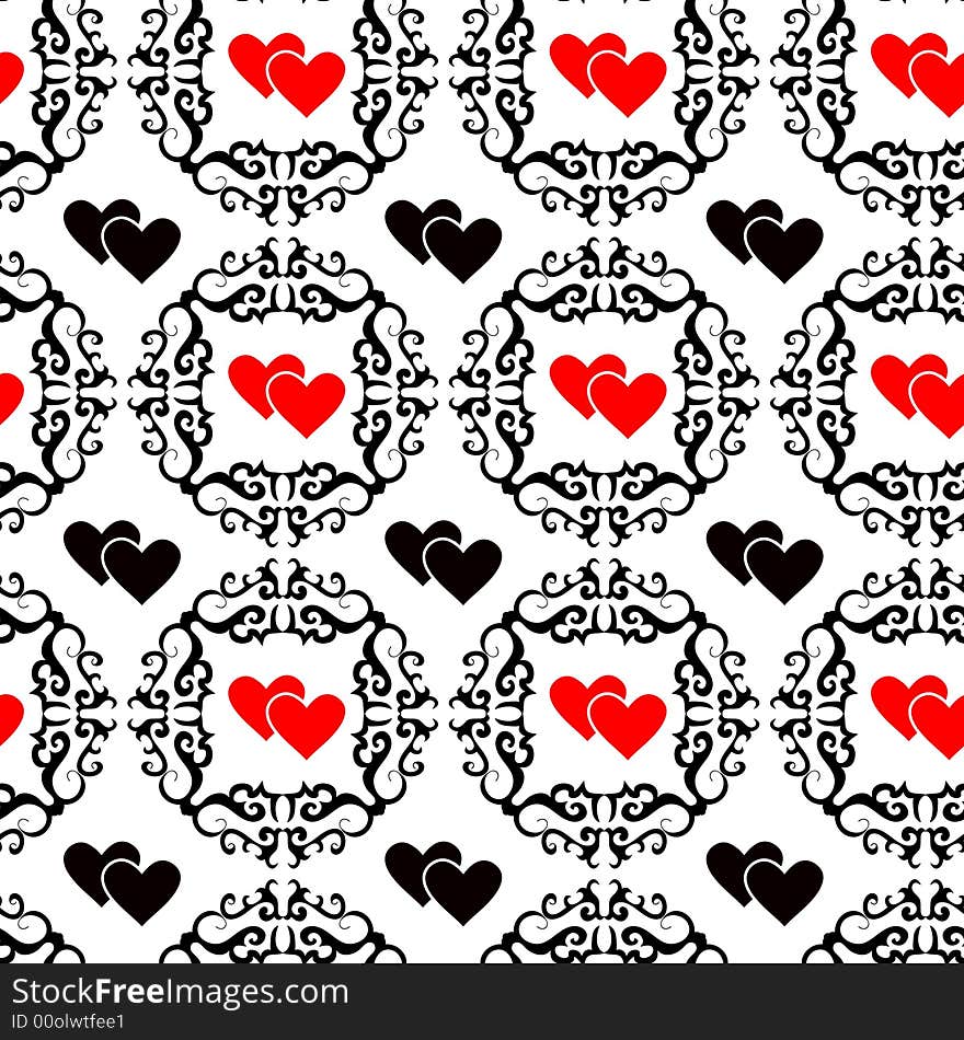 Seamlessly vector ornament wallpaper valentine with hearts. Seamlessly vector ornament wallpaper valentine with hearts