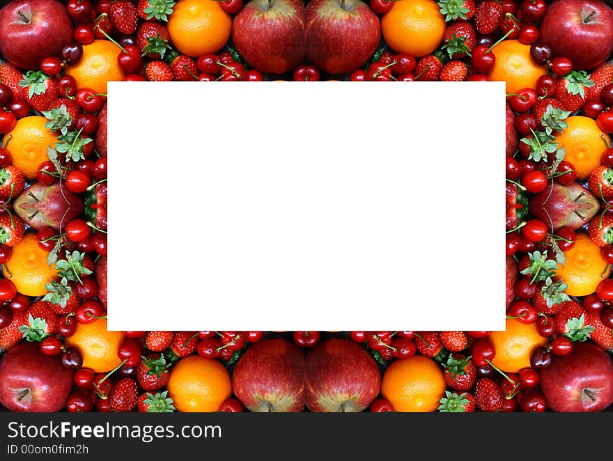 Set of differents fresh fruit on top view with blank card. Set of differents fresh fruit on top view with blank card