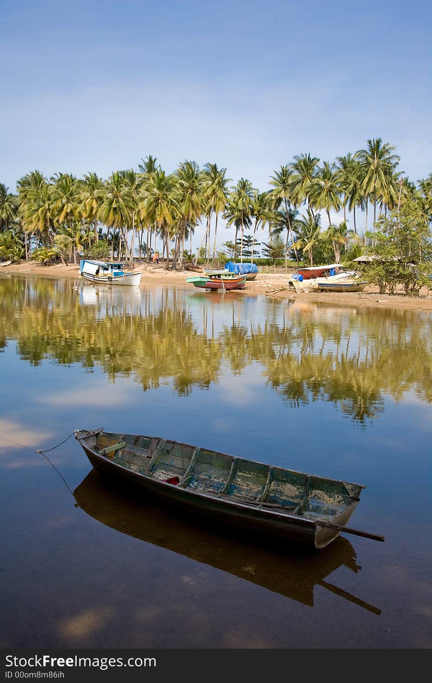 Serene boat on a river