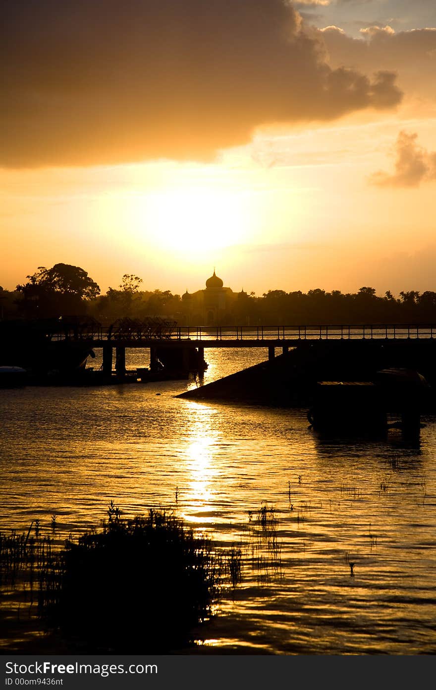 Sunset mosque  by the river