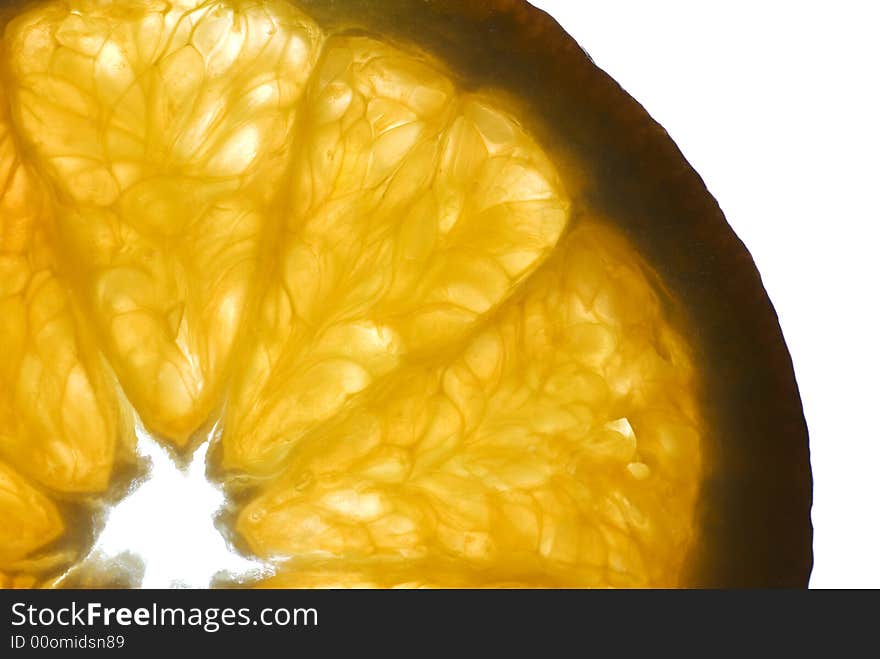 Fragment orange. A cut of a fruit of an orange with the bright expressed structure